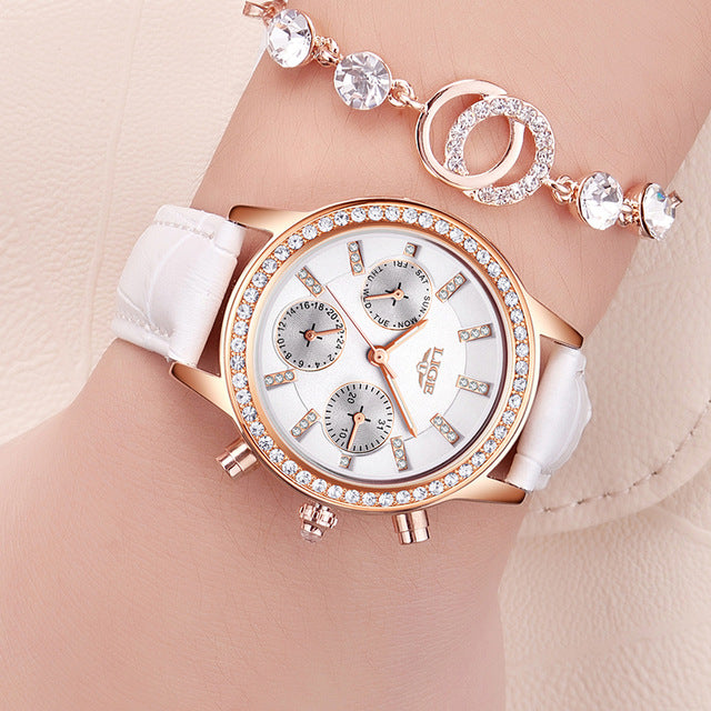 Leather Quartz Ladies Diamond Dress Watch