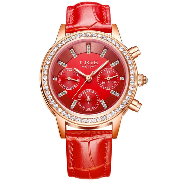 Leather Quartz Ladies Diamond Dress Watch