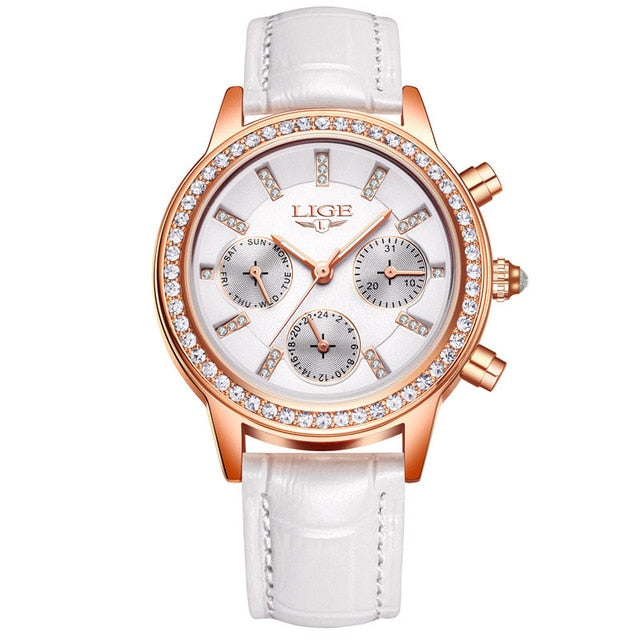 Leather Quartz Ladies Diamond Dress Watch