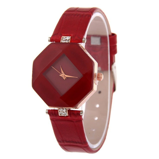 Geometry Crystal Leather Quartz Wristwatch