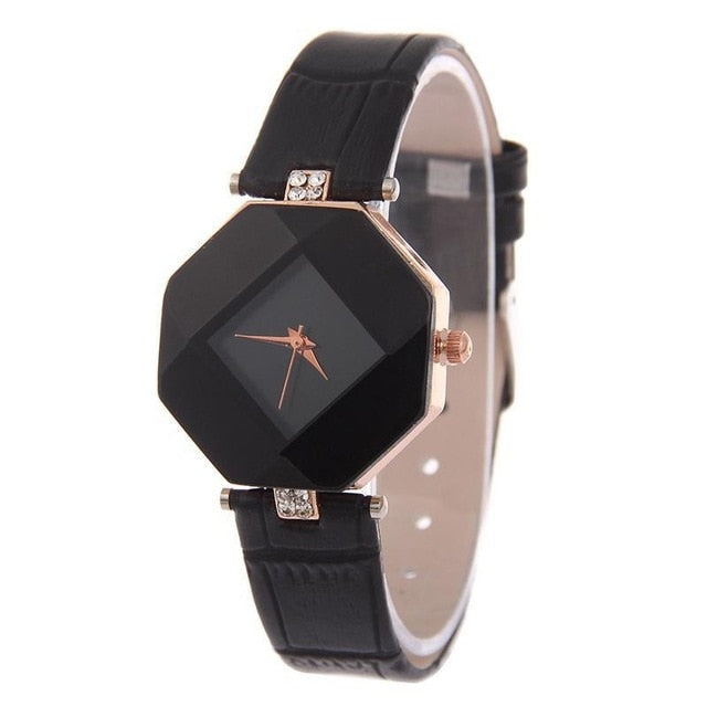 Geometry Crystal Leather Quartz Wristwatch