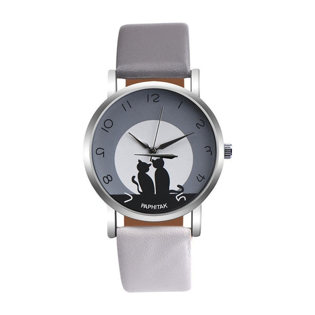 Cute Cat Pattern Leather Watch