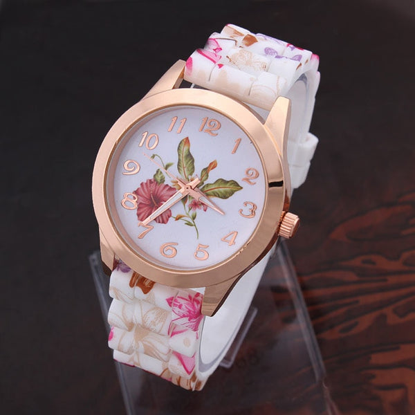 Flower Print Silicone Quartz Watch