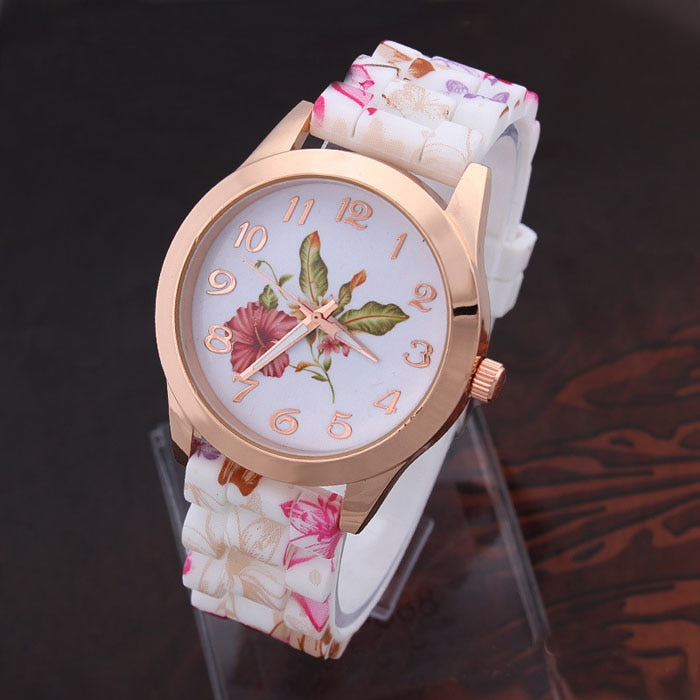 Flower Print Silicone Quartz Watch