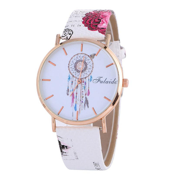 Crystal Leather Analog Quartz Female Clock