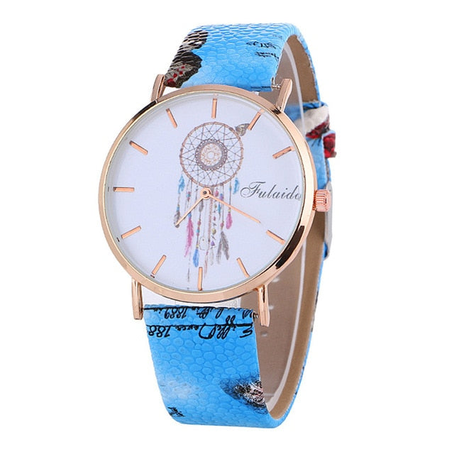 Crystal Leather Analog Quartz Female Clock