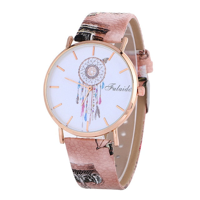 Crystal Leather Analog Quartz Female Clock