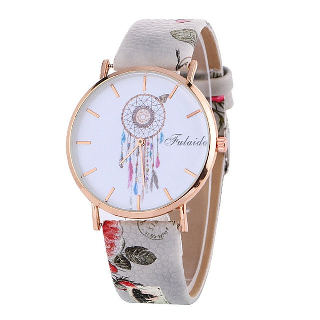 Crystal Leather Analog Quartz Female Clock