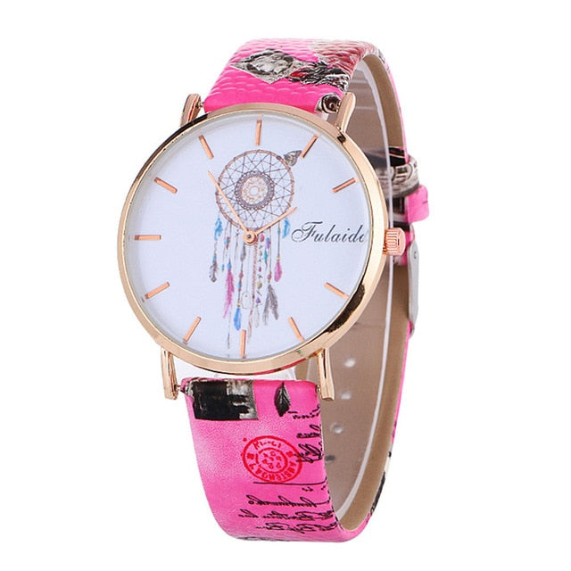 Crystal Leather Analog Quartz Female Clock
