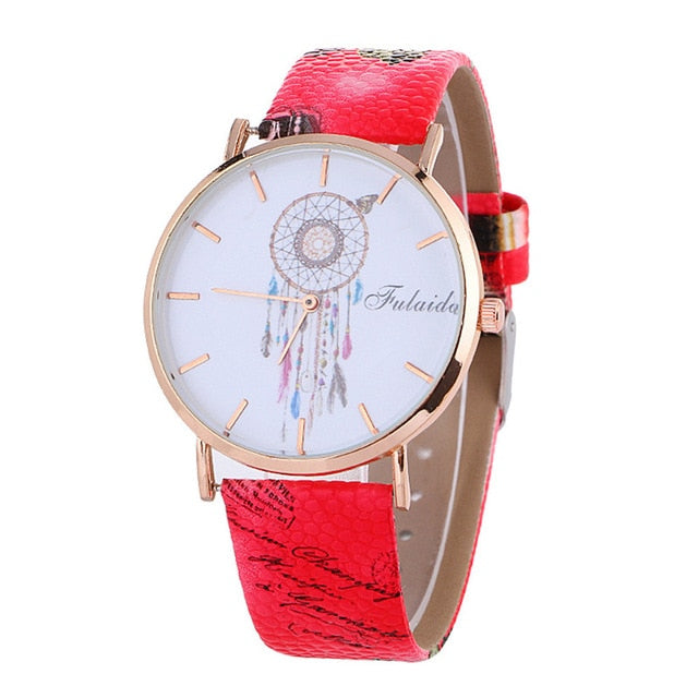 Crystal Leather Analog Quartz Female Clock