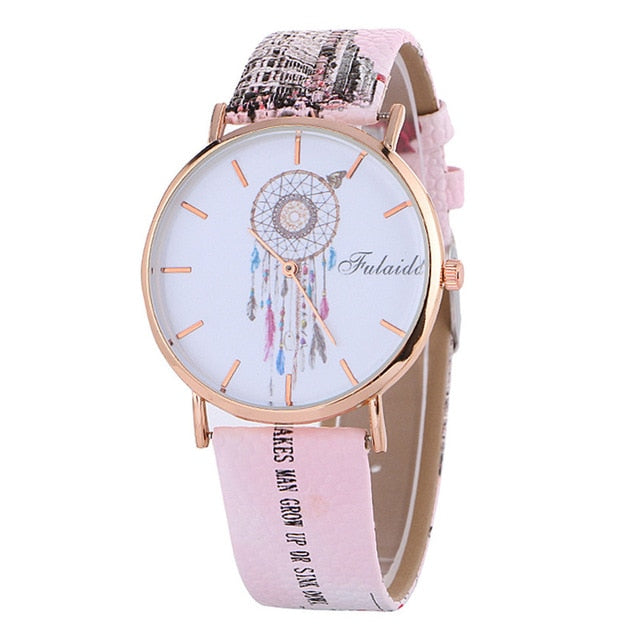 Crystal Leather Analog Quartz Female Clock