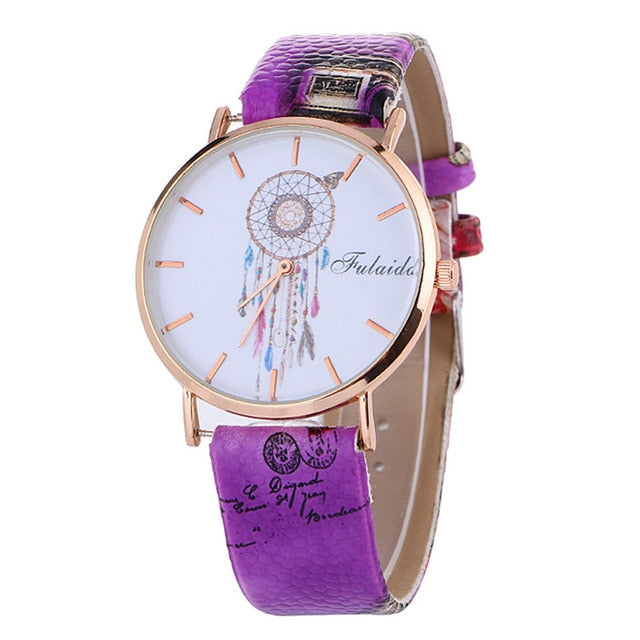 Crystal Leather Analog Quartz Female Clock