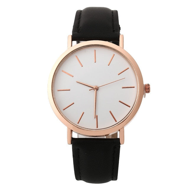 Leather Band Analog Round Wristwatch