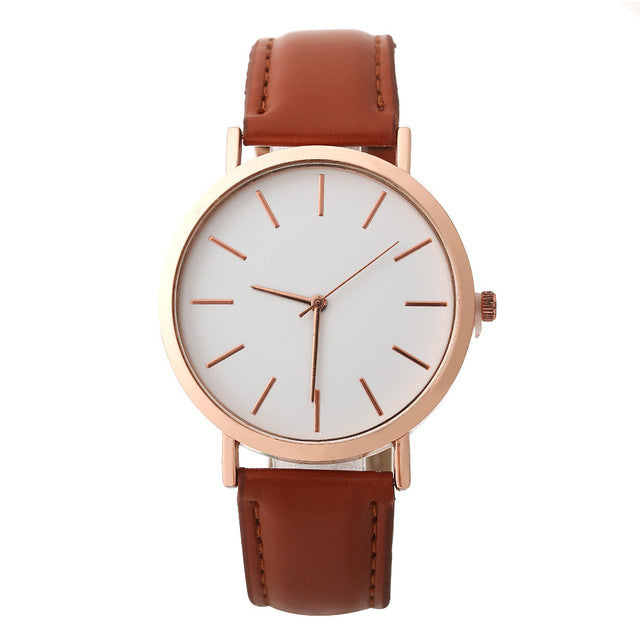 Leather Band Analog Round Wristwatch