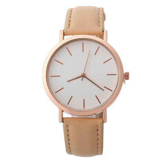 Leather Band Analog Round Wristwatch
