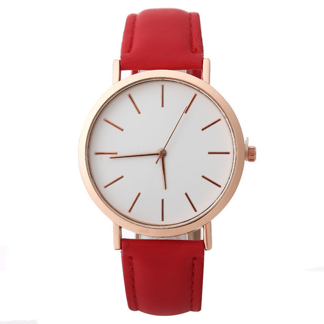 Leather Band Analog Round Wristwatch